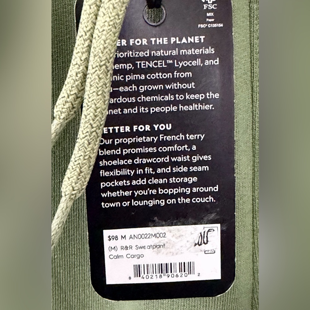 Allbirds Men’s Calm Cargo Green R & R Organic Cotton Jogger Sweatpants Med. NWT - Picture 5 of 8